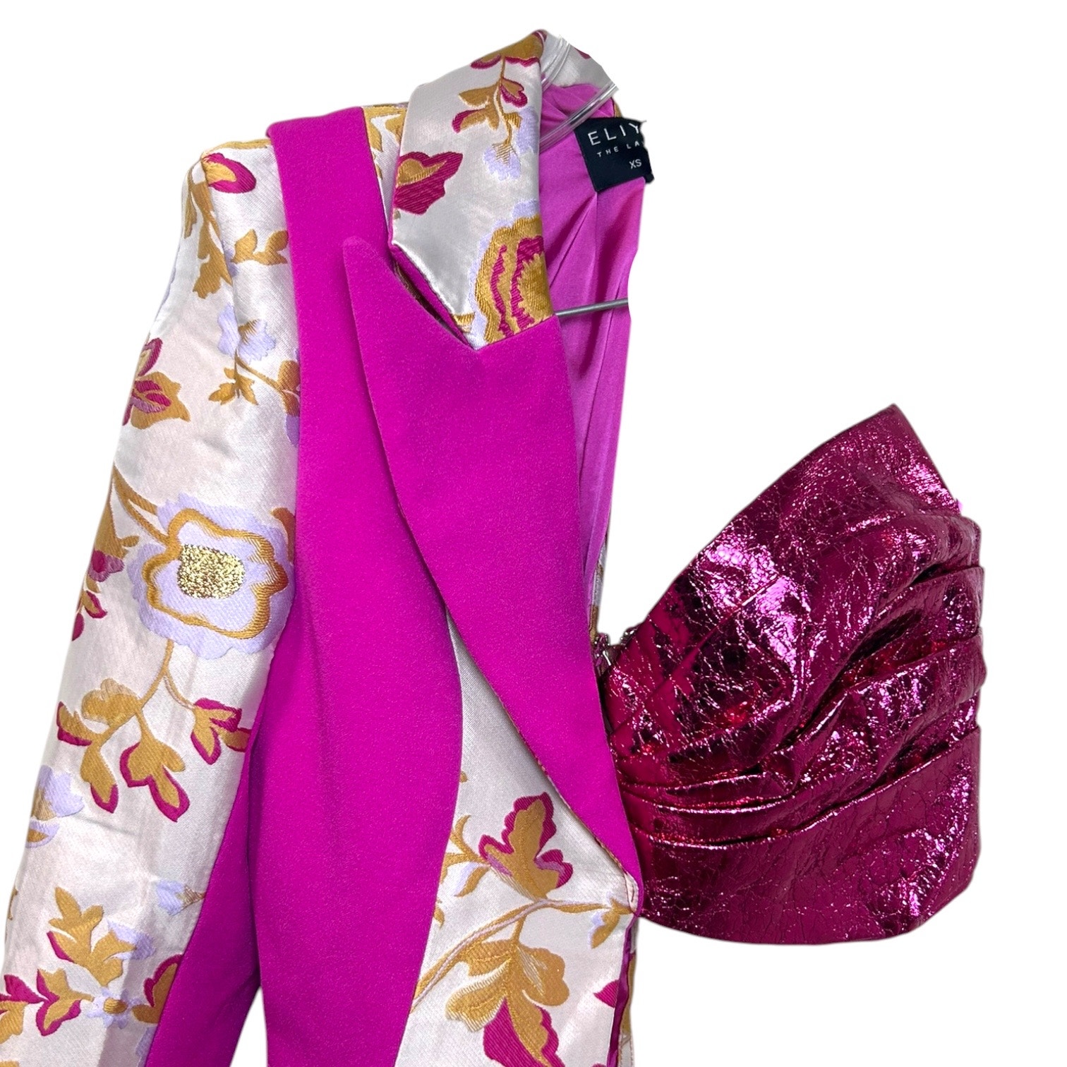 Eliya The Label Nwt 'Nova Blazer' Asymmetrical Jacquard Metallic Bustier Pink Xs — image 5 of 8